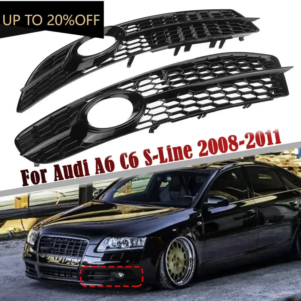 

Car Front Bumper Fog Light Lamp Grille Grill Cover HONEYCOMB HEX Fit For Audi A6 C6 S-Line 2008-2011 4F0807681Q01C 4F0807681Q02C