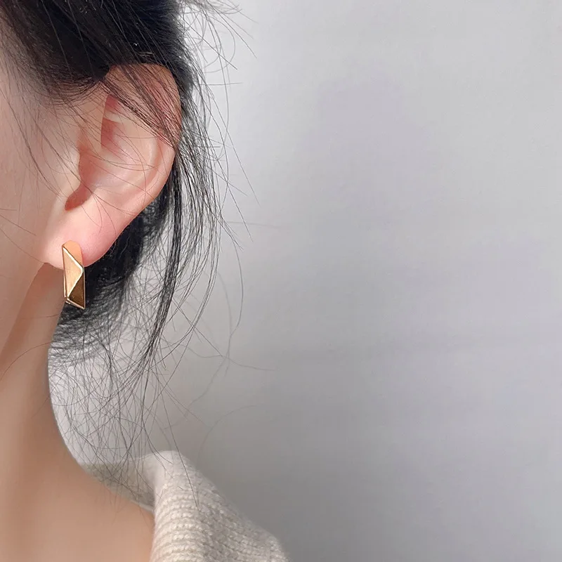 925 Sterling Silver 18K Gold Plated Simple Hexagonal Earrings for Women, Fashionable Wedding Party Gift Jewelry