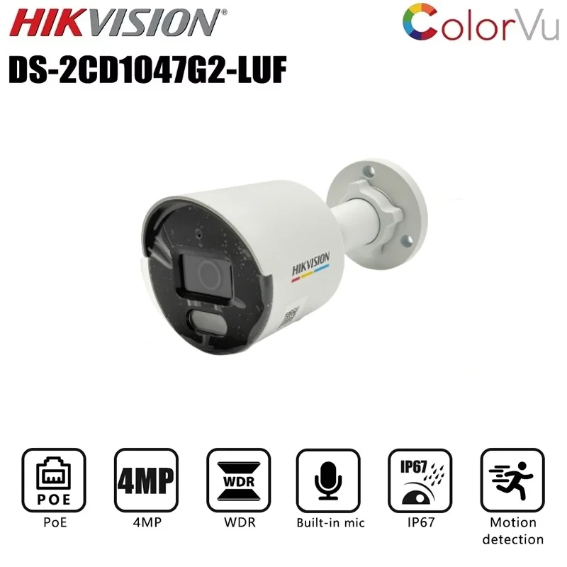 

IP-камера Hikvision 4MP POE ColorVu DS-2CD1047G2-LUF Поддержка IP67 Обнаружение людей и транспортных средств Встроенный микрофон Камера наблюдения