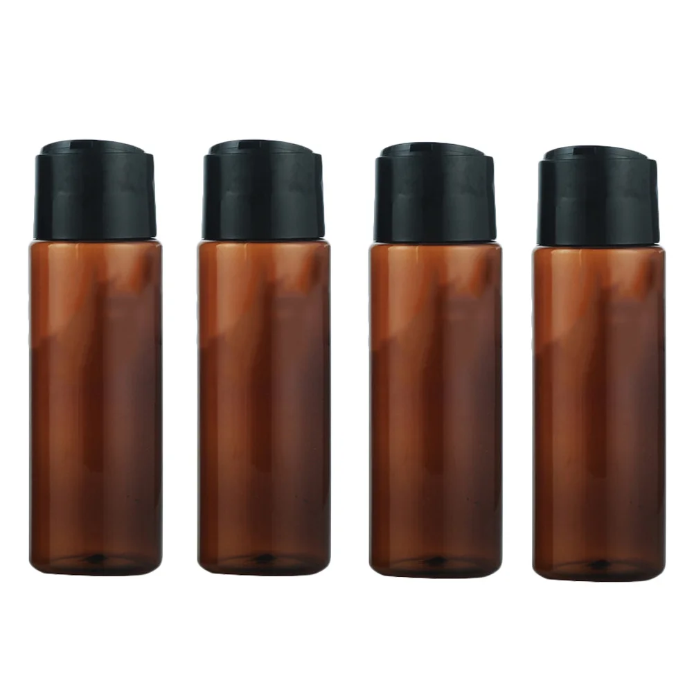 4 Stück flache Schulterflasche, 250 ml, braun, wiederverwendbarer Emulsionsbehälter mit Pressdesign für Kosmetika, Unterverpackung auf Reisen nach Hause