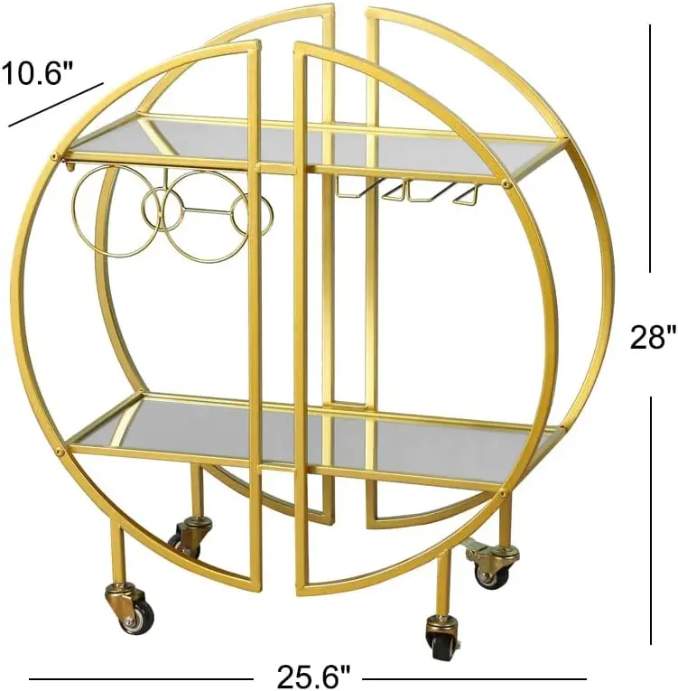 2-Tier Serving Cart, Wine Cart with 2 Mirrored Shelves, Glass Holders and Wine Rack, for Home, Kitchen, Dining Ro