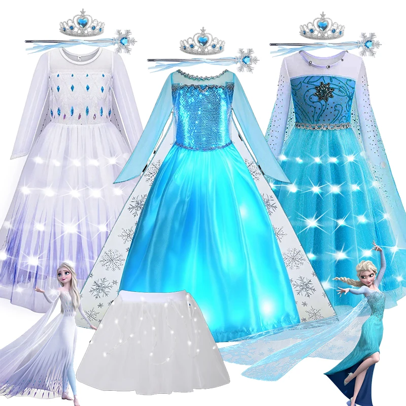 

Frozen Princess Costume Party Fancy LED Light Up Vestido New 2025 Halloween Birthday Carnival Dress Up Anna Elsa Disguise Frock