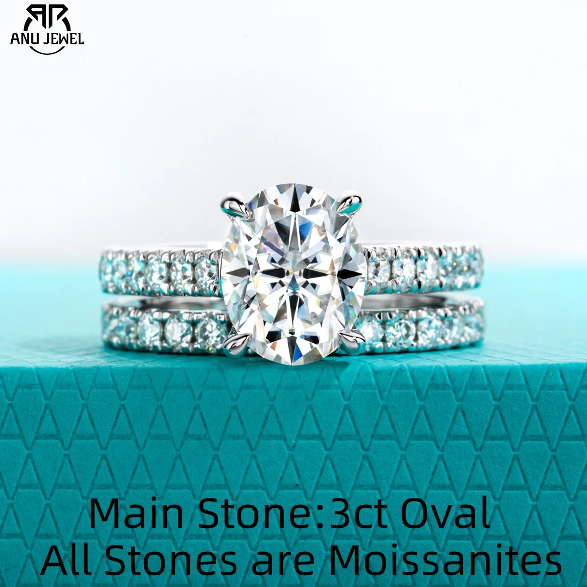 

AnuJewel 3ct (Total 4.042ct) Oval Cut D Color Moissanite Bridal Ring Set Wedding Band Silver Rings With Cer Jewelry Wholesale