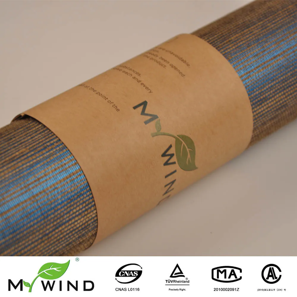 

Navy Blue metallic brown wallpaper weave wallcovering textured natural fabric sisal wallpaper for living room home decoration