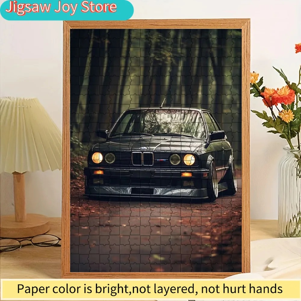 

Бумажный пазл-головоломка: Темно-зеленый спортивный автомобиль BMW E30 M3 с осенним лесным пейзажем, художественный принт, декор для стен, легендарный немецкий винтаж