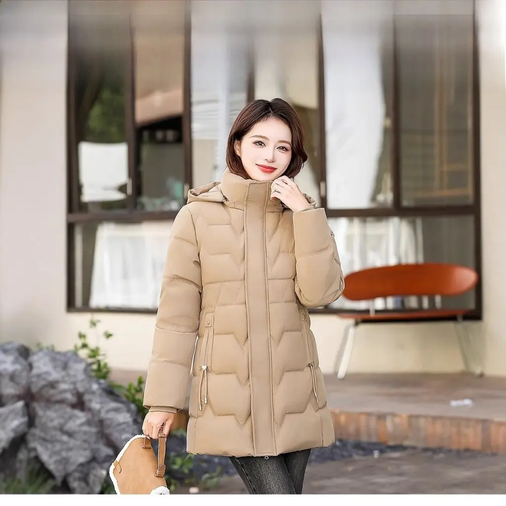 

Thickened Medium-Length Down Cotton Jacket For Middle-Aged And Elderly Women Removable Hat Slimming Outerwear Coat