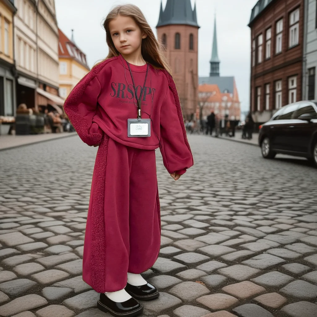 

Повседневный комплект на флисовой подкладке для девочек, толстовка с принтом, широкие брюки, зимняя домашняя одежда из 2 предметов для детей, удобная одежда, детский спортивный костюм