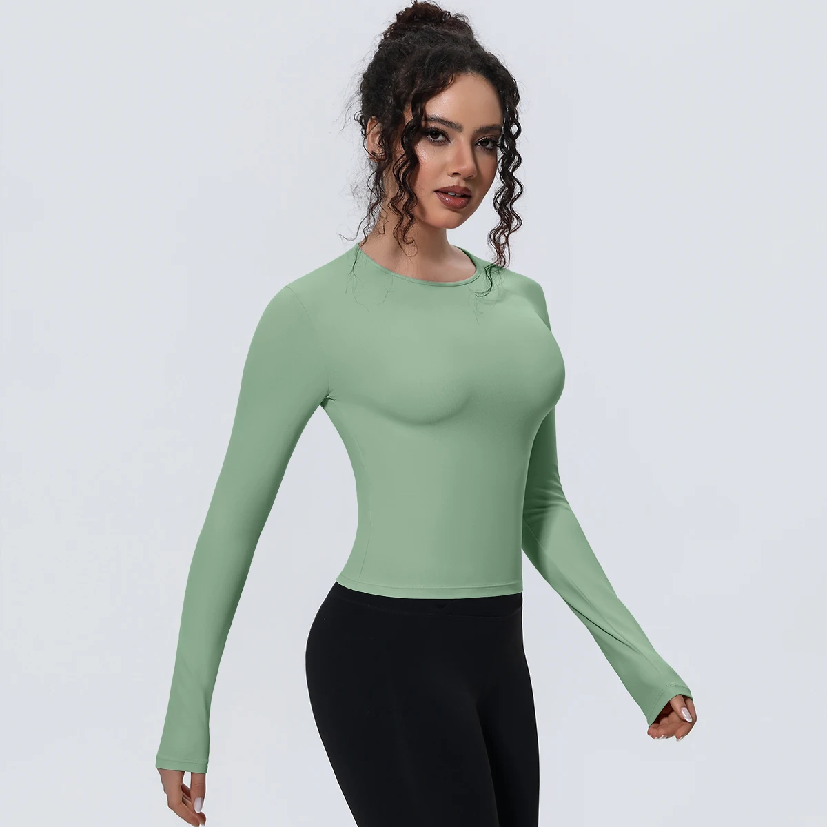 1 Stück Schlankes Casual Sommer Yoga Langarm-Oberteil für Damen, Fitness-Sport-Laufshirt mit Schnelltrocknung, Einfarbiges Trainingsshirt – Detail 21
