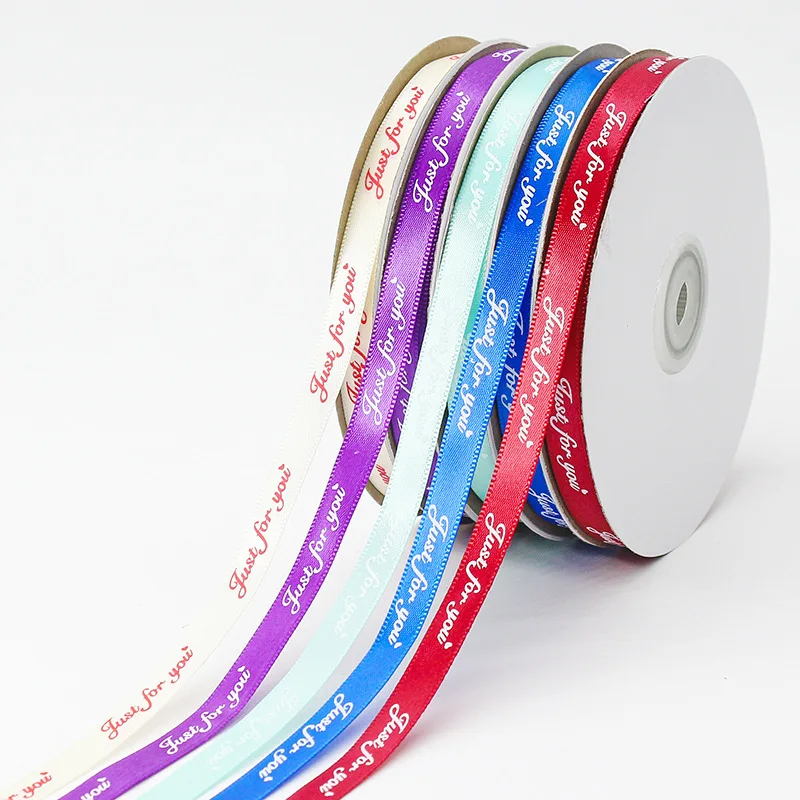 100Yards 100% Polyester Just For You Letter Satin Ribbon Stain Ribbon for Box Packing 1mm Wide