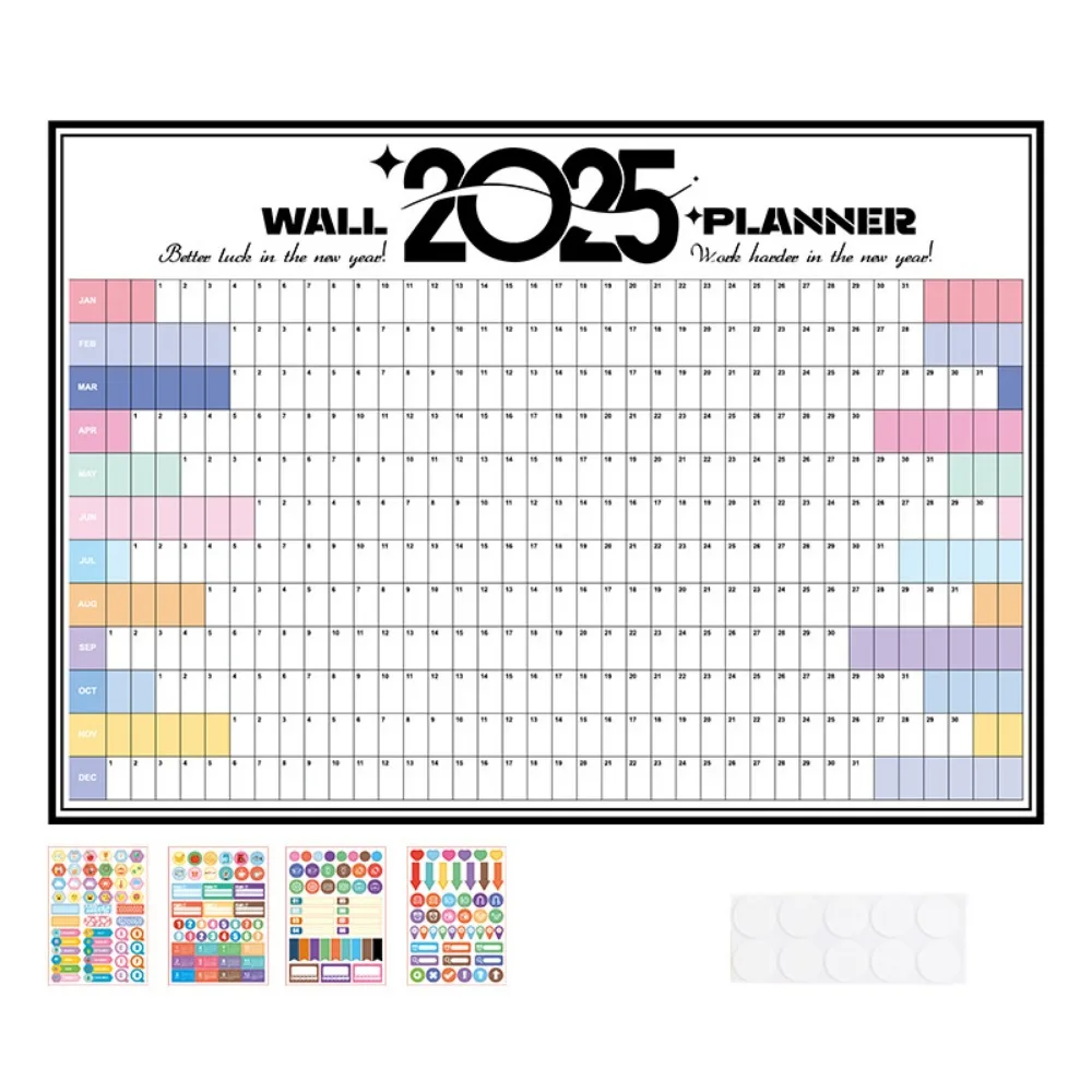 

Foldable 2025 Calendar Planner Sheet Plastic Decorative Target List Schedule with Colorful Stickers Schedule Organizer