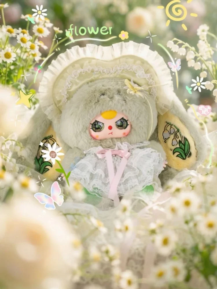 Dapiaoliang Baby Three 400% Kantversierde Bloemthema Konijn Pluche Blind Box Gevulde Pop Desktop Decor Cadeau Voor Speelgoedverzamelaars