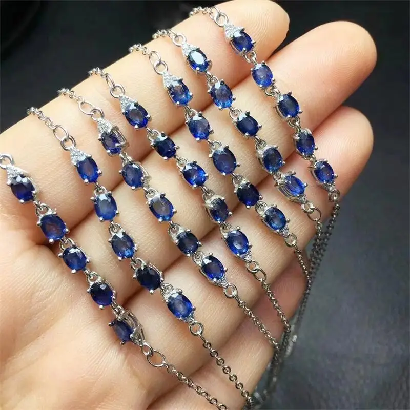 S925 Natural Faceted Sapphire Bracelet Women Fashion Sweet Reiki Healing Energy Strand Girls Jewelry Gift 1PCS