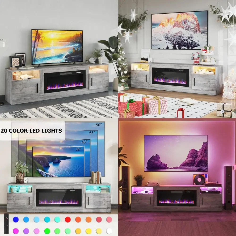 

36-inch Fireplace TV Stand for TVs up to 90 inches, 80-inch Entertainment Center with LED Lighting and Remote Control, TV Media