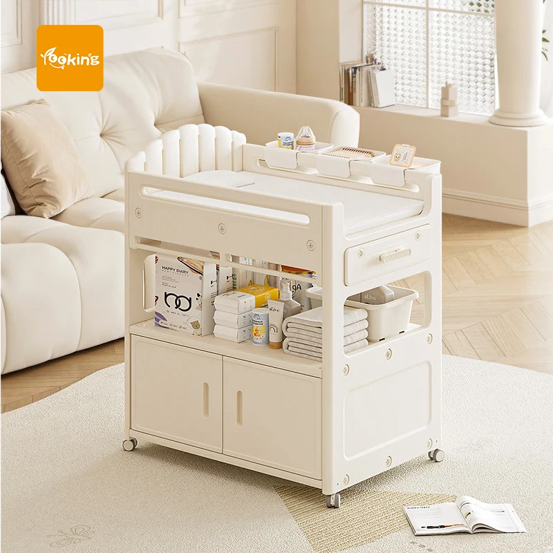 

Усиленный пеленальный столик на колесиках с регулировкой высоты, станция для ухода за новорожденными, органайзер для подгузников