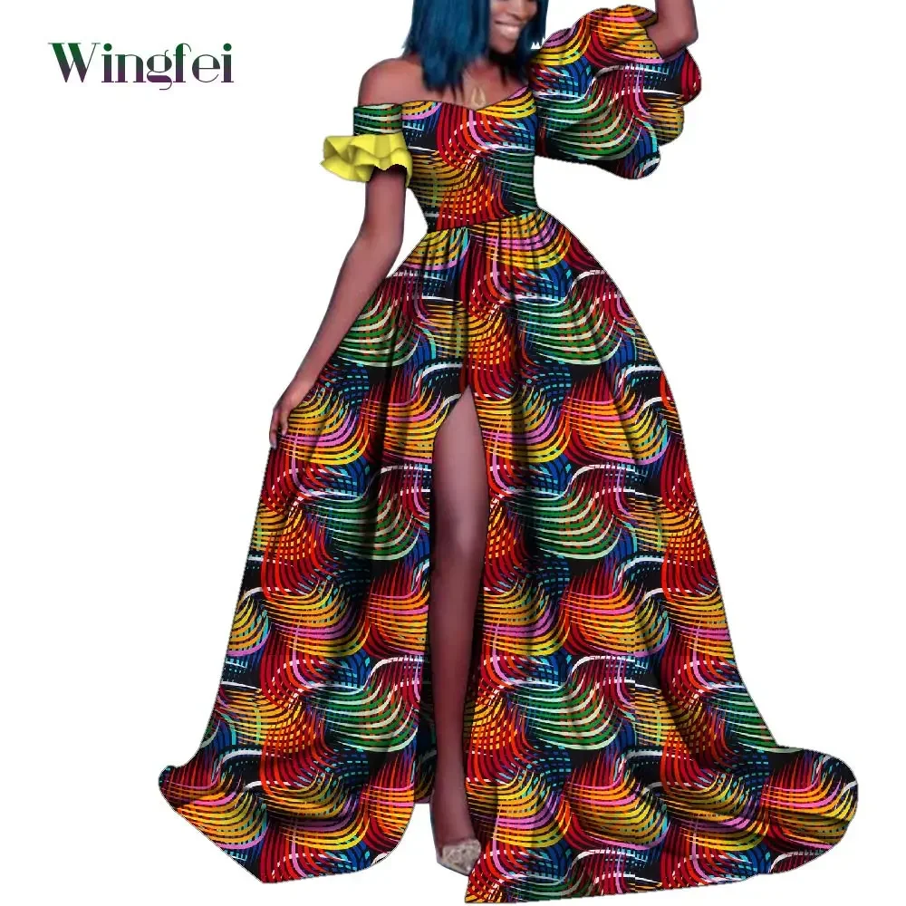 

Ankara Fashion African Clothes for Women Print Maxi Long Dressss for Women Dashiki Party Wear Split Elegant Lady Dresses WY4984