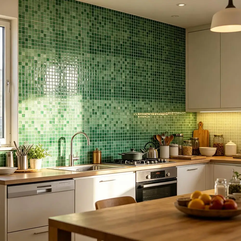 2Pcs 3D Mosaic Wall Tile Stickers Self Adhesive Retro Waterproof Oilproof Peel Stick Backsplash Decal Kitchen Bathroom