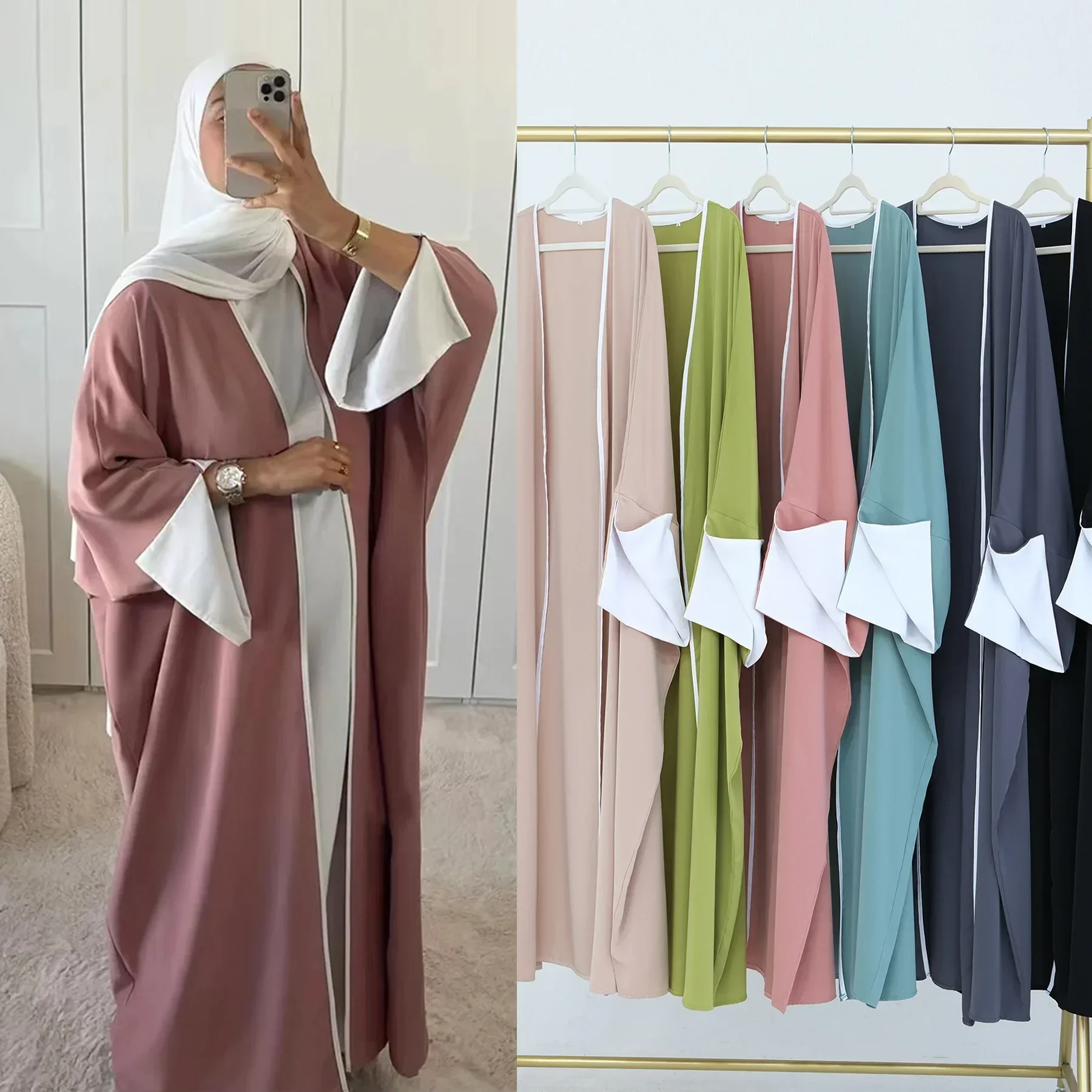 Batwing Offene Abaya Dubai Luxus Kimono Muslimische Strickjacke Patchwork Abayas für Frauen Türkische Afrikanische Kleider Kaftan Islamische Kleidung