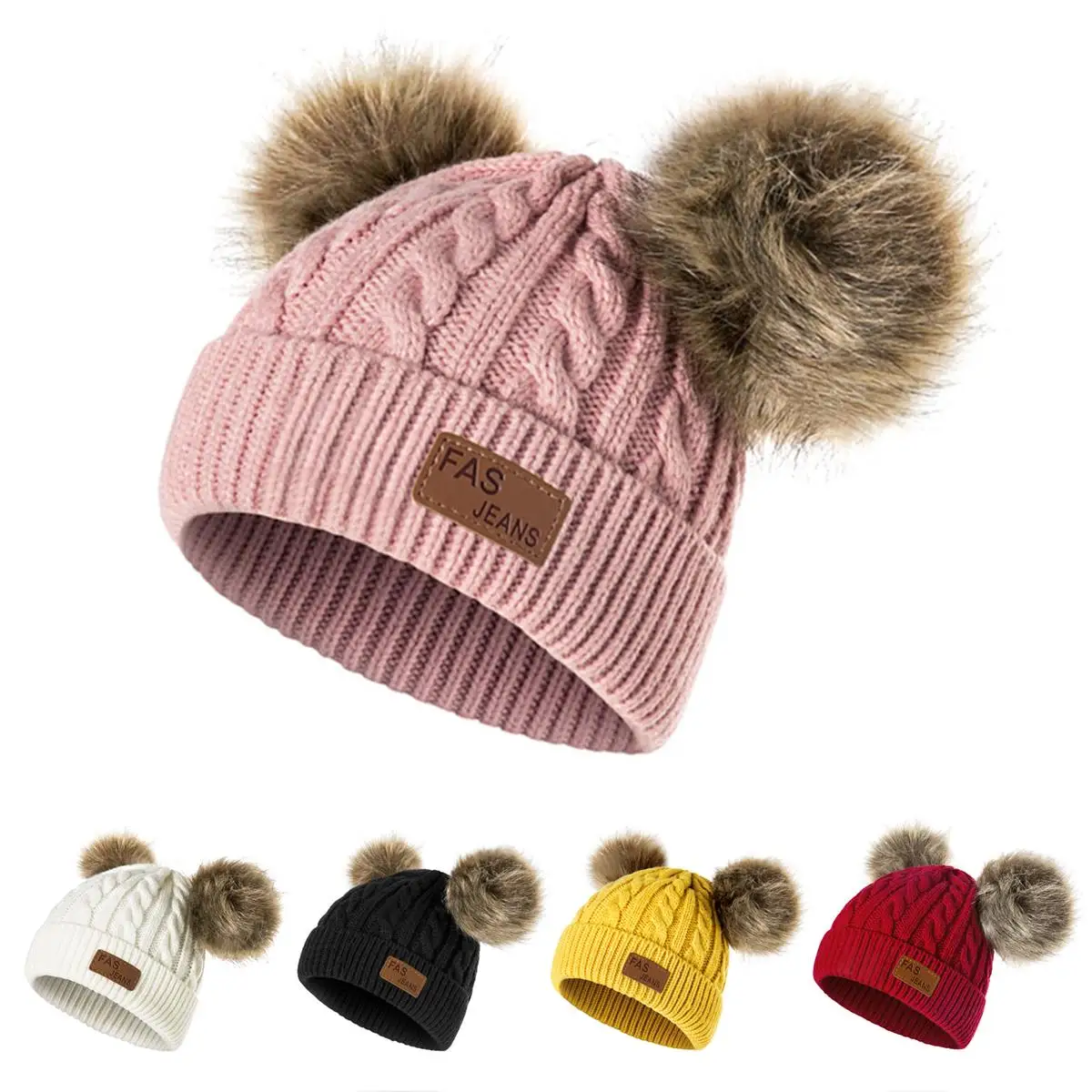 Neue Kind Hut Kinder Doppel Pompom Winter Hut Nette Gestrickte Hut Für Mädchen Jungen Casual Mädchen Hut Baby Beanie Cap