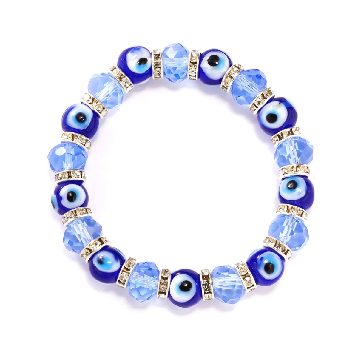 Trendy Simple 10mm Crystal Resin Evil Blue Eyes Beaded Bracelets For Women Men Turkish Lucky Demon Eye Elastic Bangles Jewelry