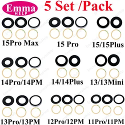 EmmaHelp 5 set di vetro per fotocamera posteriore per iPhone 12 Pro Max 13 Mini 14 15 11 X XS 8 7 Plus Copriobiettivo per fotocamera + adesivo adesivo di riparazione