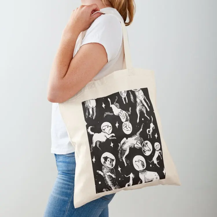 

Space dogs (black background) Tote Bag sac pour femme canvas tote Big bag custom tote bag