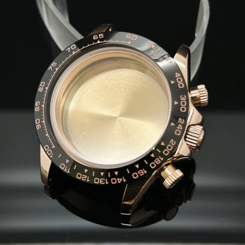 Multifuncional preto ouro aço banda relógio caso pulseira de cristal safira para daytona vk63/64 movimento peças cerâmicas 29.5mm dial