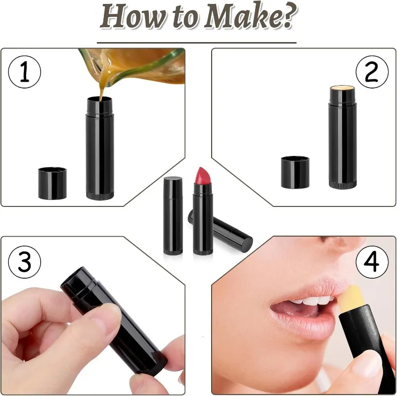 30 stuks lege lippenstiftbuizen, herbruikbare plastic containers navulbaar met dop voor doe-het-zelf lippenbalsem (zwart, 5 g)