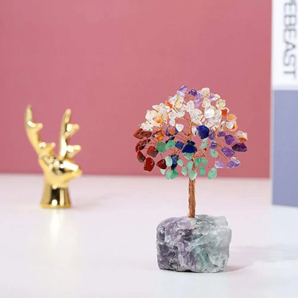 Rose Quartz Lucky Tree Good Meaning Handmade Home Decor with Base Faux Crystal Copper Wire Lucky Money Tree Home Decorations