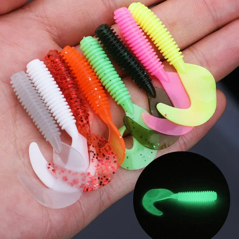 10Pcs/lot Fishing Lures 5cm 6cm 7cm Wobblers Carp Fishing Soft Bait Swimbait Curly Worms Silicone Artificial Soft Bait Pease