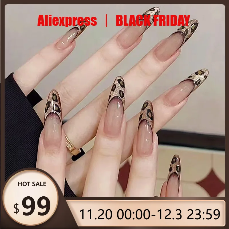 

24 шт., французские ногти с леопардовым принтом «кошачий глаз», простые короткие ногти, носимые накладные ногти с полным покрытием