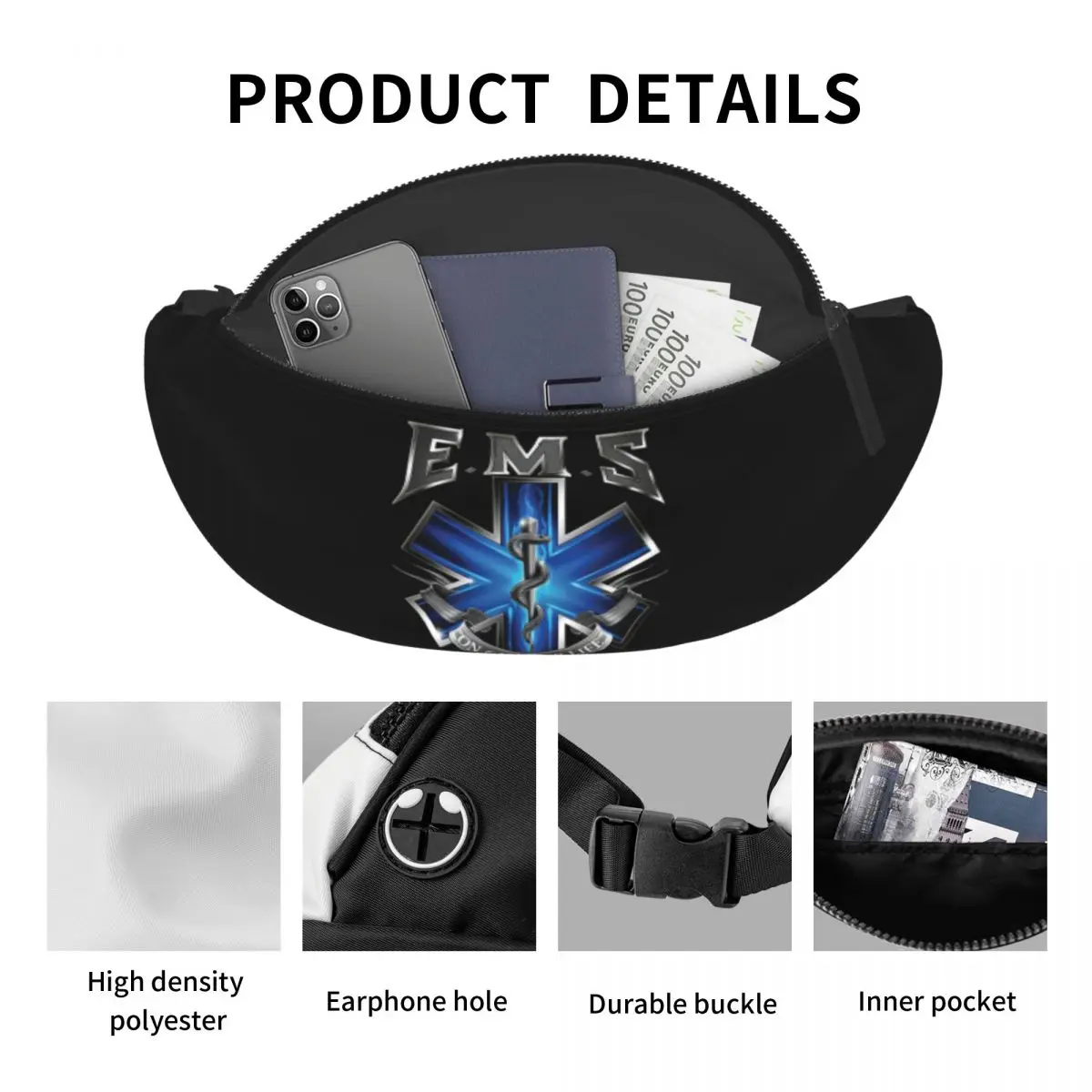 Custom Casual Ems Fanny Pack para homens e mulheres, EMT Paramedic Medical Bag, bolsa de cintura crossbody para caminhadas, bolsa de dinheiro para telefone, Star of Life