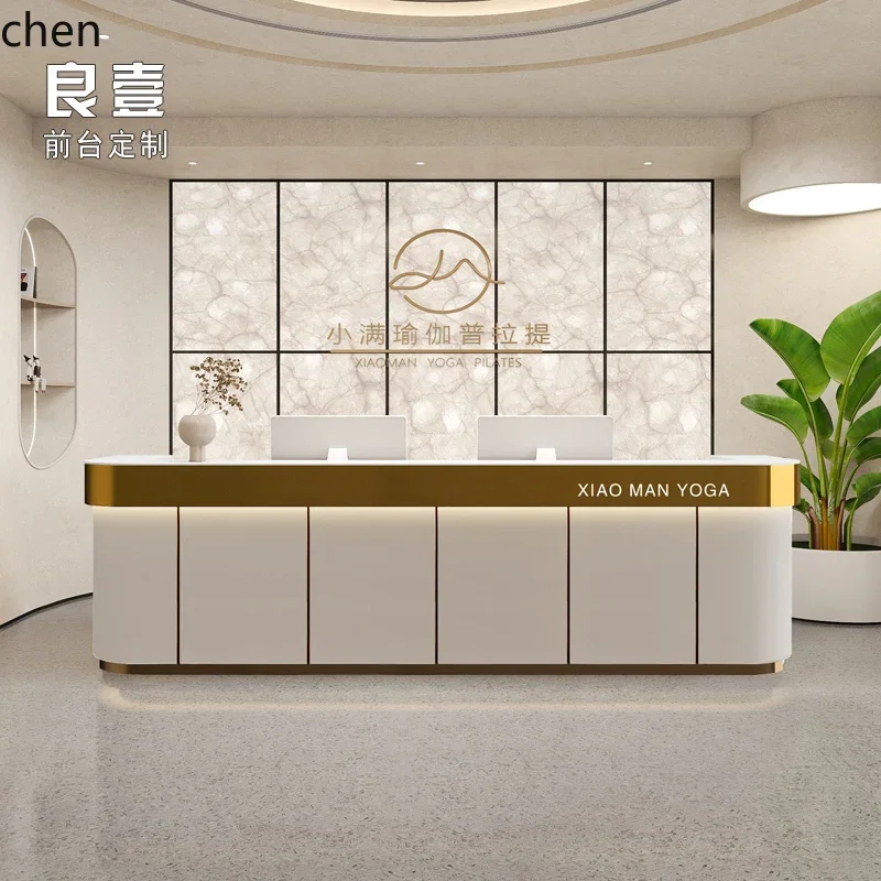 Luxury Beauty Salon Stainless Steel Cashier Counter Curved Medical Aesthetic Dental Clinic Bar Counter Hotel Lobby