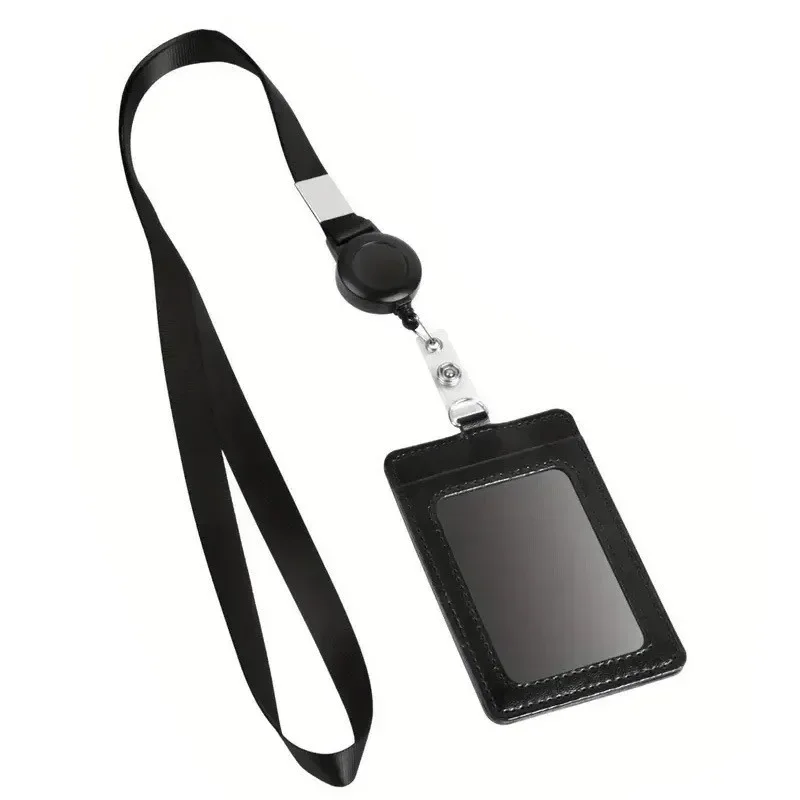 Fashion Men Worker ID Card Holder with Neck Lanyard Retractable Badge Reel Lanyard Worker Card Clip Black Color Badge Clip