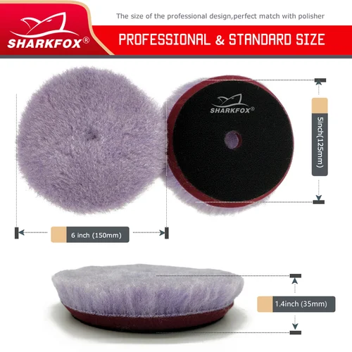 Imagen 2 del producto Sharkfox-disco de pulido de lana de 5 ""/6 pulgadas, almohadilla de pulido y encerado para coche, almohadillas pulidoras para el cuidado de la pintura del coche, accesorios de lavado automático