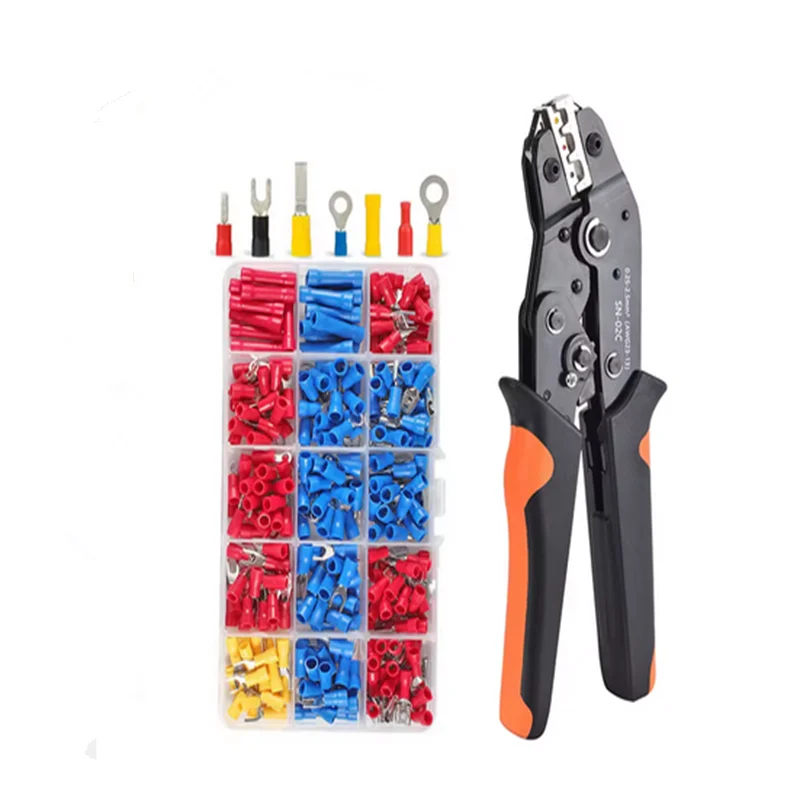 SN-02C Draad Krimptang Kit AWG 23-13 Met 280PCS Geïsoleerde Draad Elektrische Connectoren Butt Ring Spade Kabelschoenen assortiment