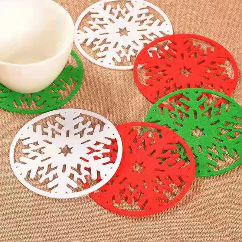 10PCS/Lot Felt Snowflake Coasters For Drinks Round Christmas Tea Coffee Pad Mat Desktop Protection Prevent Furniture Damage