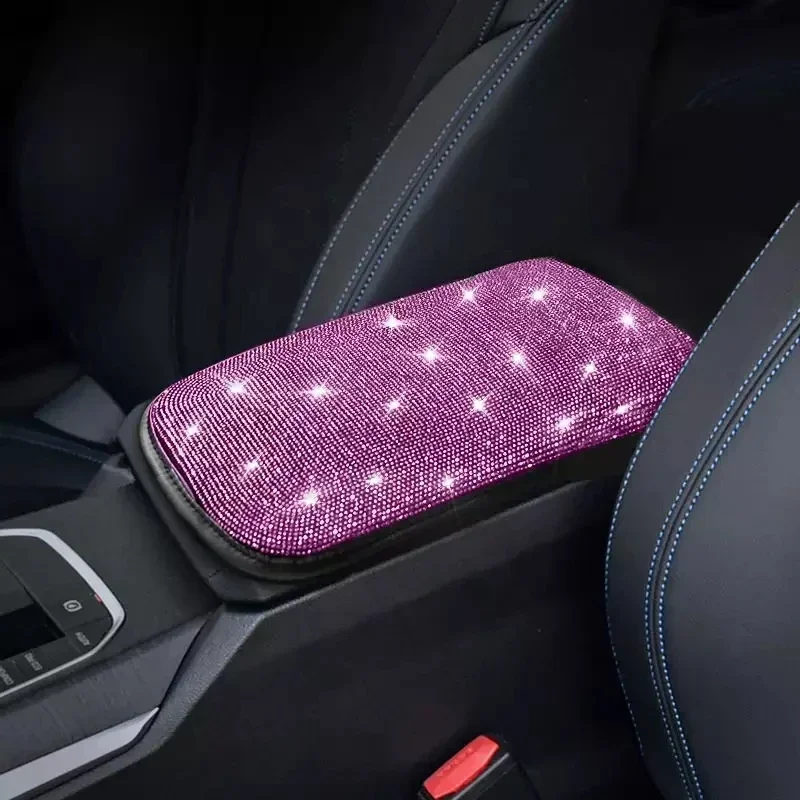 Car Armrest Cover Diamond Rhinestone Auto Center Console Cover Protector Cute Arm Rest Cushion Pad Bling Auto Interior Decor