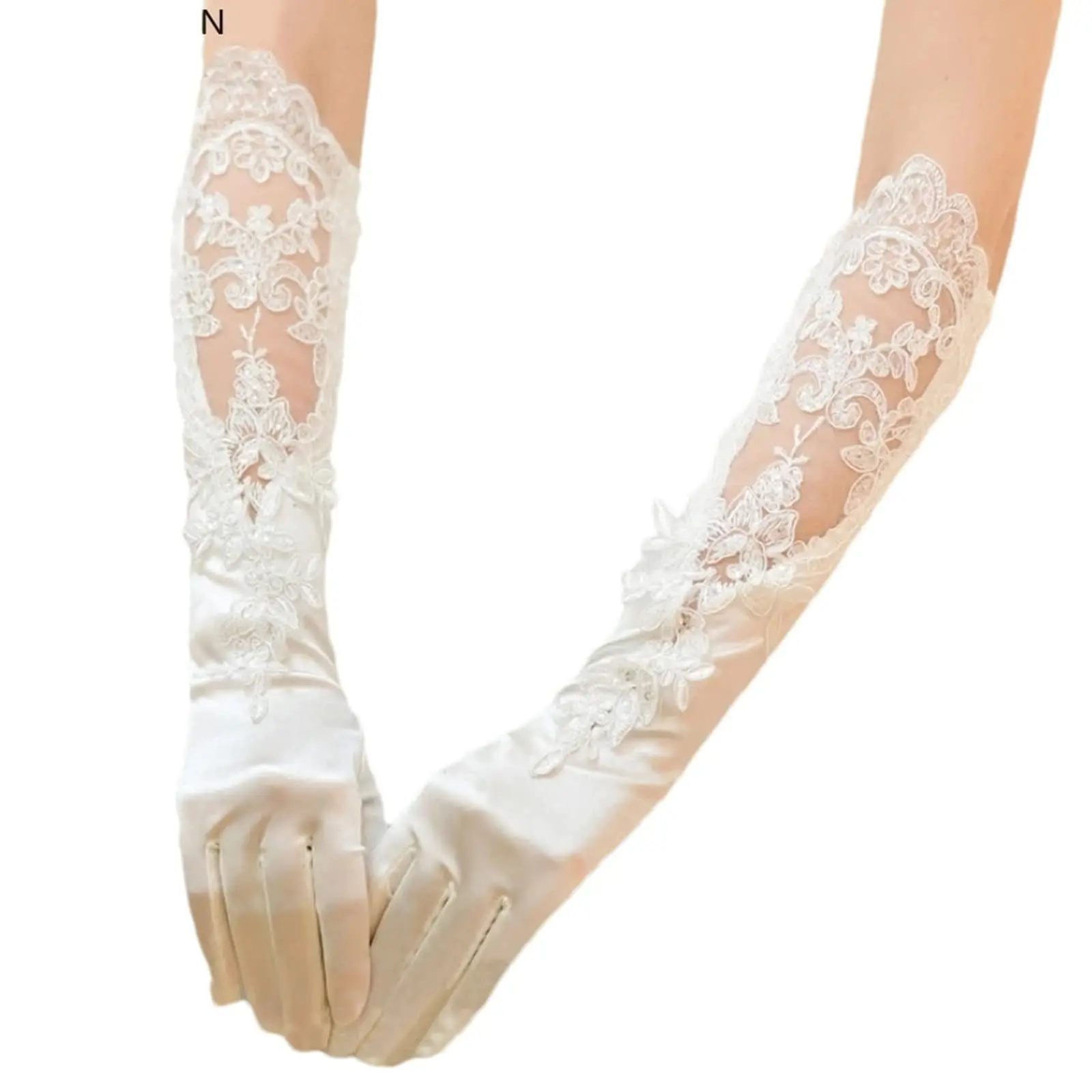 Bridal Gloves Wedding Bridal Long Gloves Hollow Embroidery Sequins Floral Lace Satin Mittens Lace Gloves