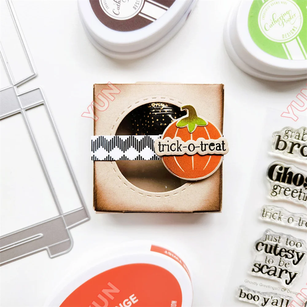 2025 New Halloween Ghostly Greetings Sentiments Stamps Candy Boo Treat Box Die Stencils DIY Scrapbooking DIY Paper Card Carft