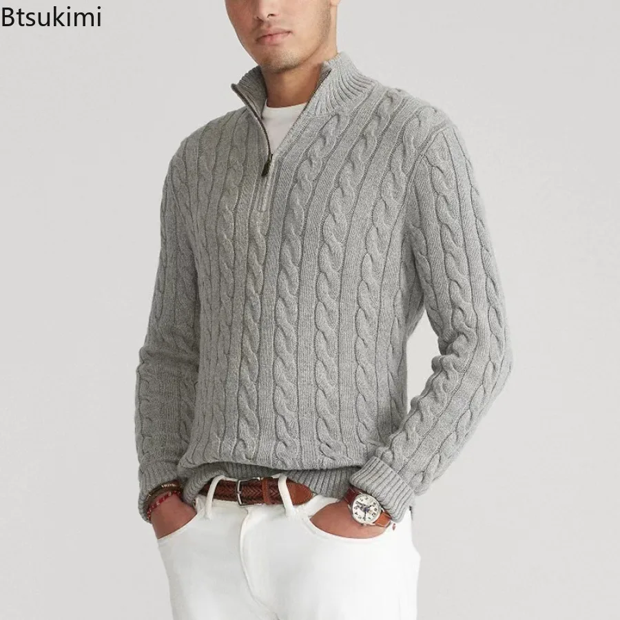 2025 New 100% Cotton Sweaters for Men High Quality Autumn Winter Warm Half Zipper Turtleneck Pullovers Men's Casual Sweater Tops