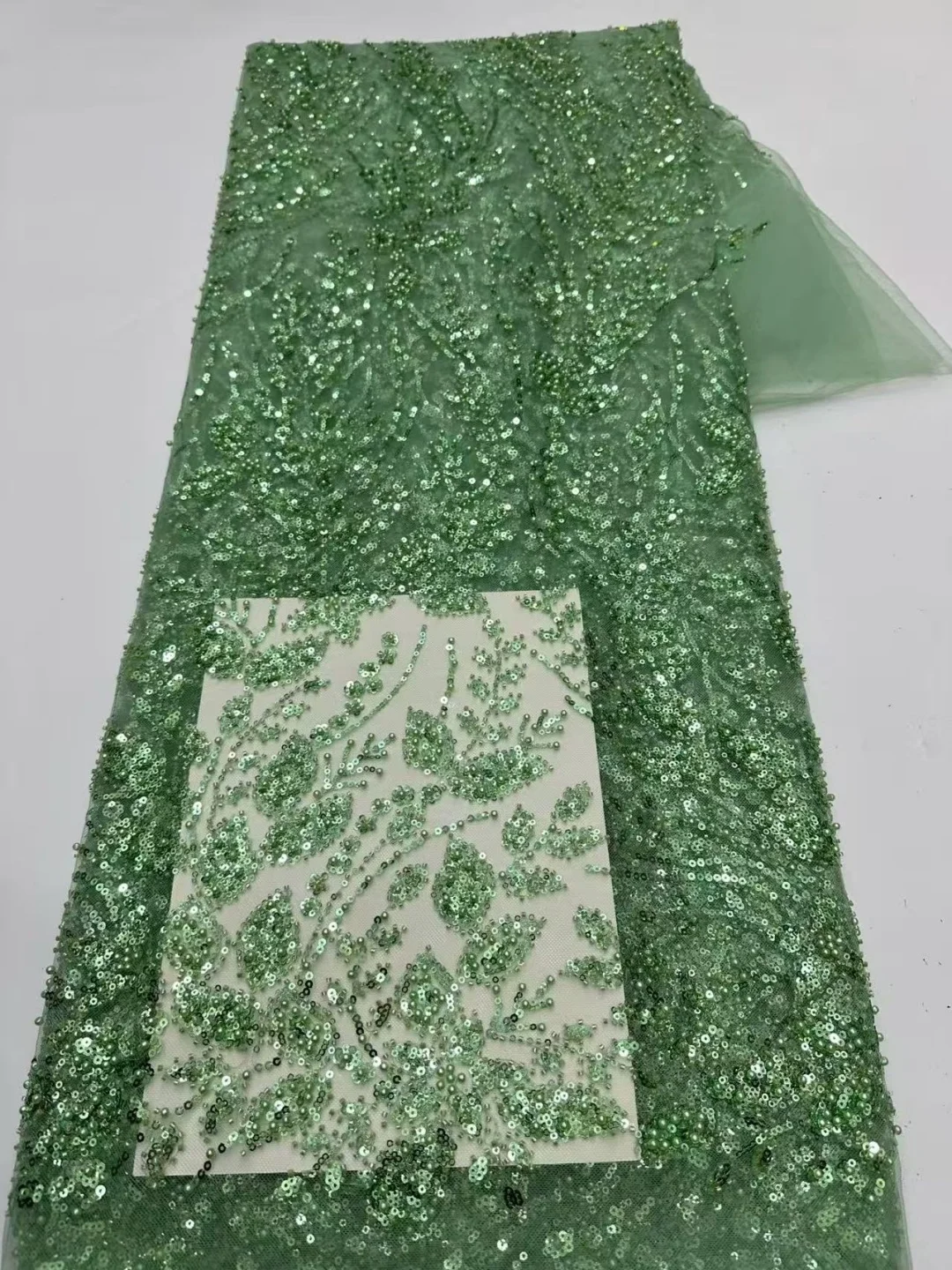 Luxury African Beaded Lace Fabric High Quality 2026 Beads 3d Embroidery French Tulle Laces 5 Yards for Nigerian Wedding Dress