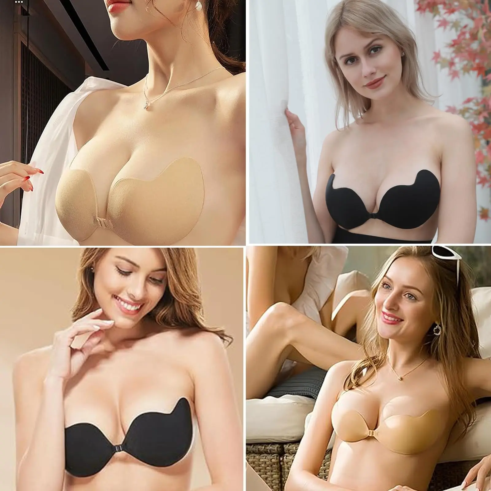 

2 Pairs Invisible Strapless Push up Sticky Bra Stick on Bra for Women Comfortable Adhesive Bra for Low Back Tops