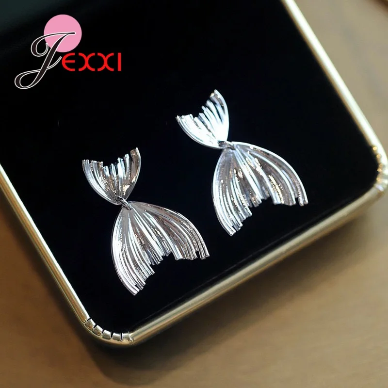 Chic Beach Jewelry Wholesale Silver Gold Color Metal Mermaid Stud Statement Earrings Fishtail Drop Earring for Women