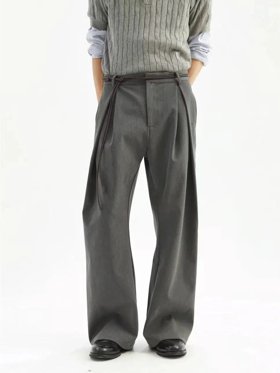 

Retro A-Line Pleat Knife Loose Casual Commuter Men's Long Pants Cool Sle Youth Trend Summer Faion No Brand