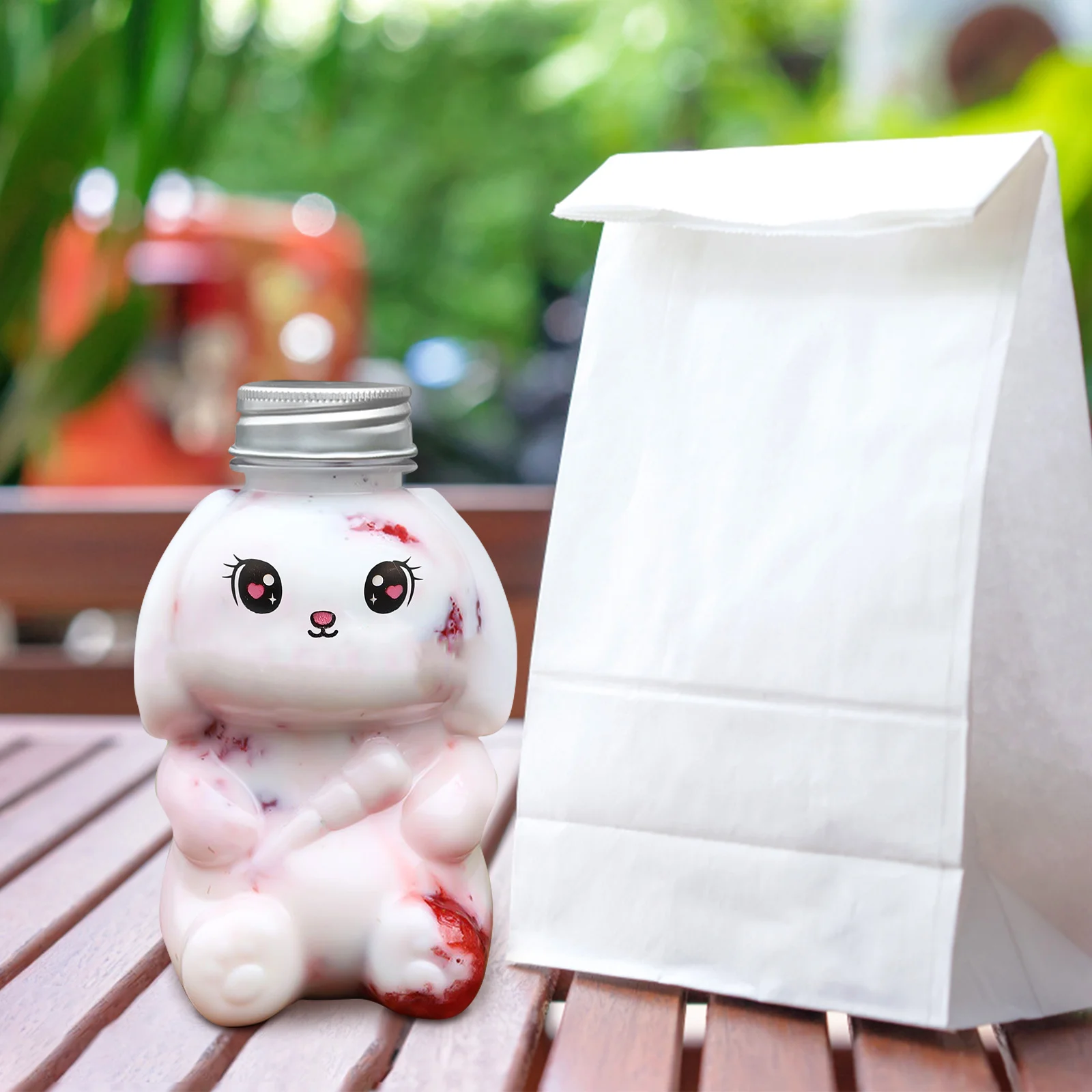 Easter cute bunny plastic bottle jar with lid reusable DIY party Clear Milk Tea Bottle Water Bottle Portable Coffee Drinking Cup