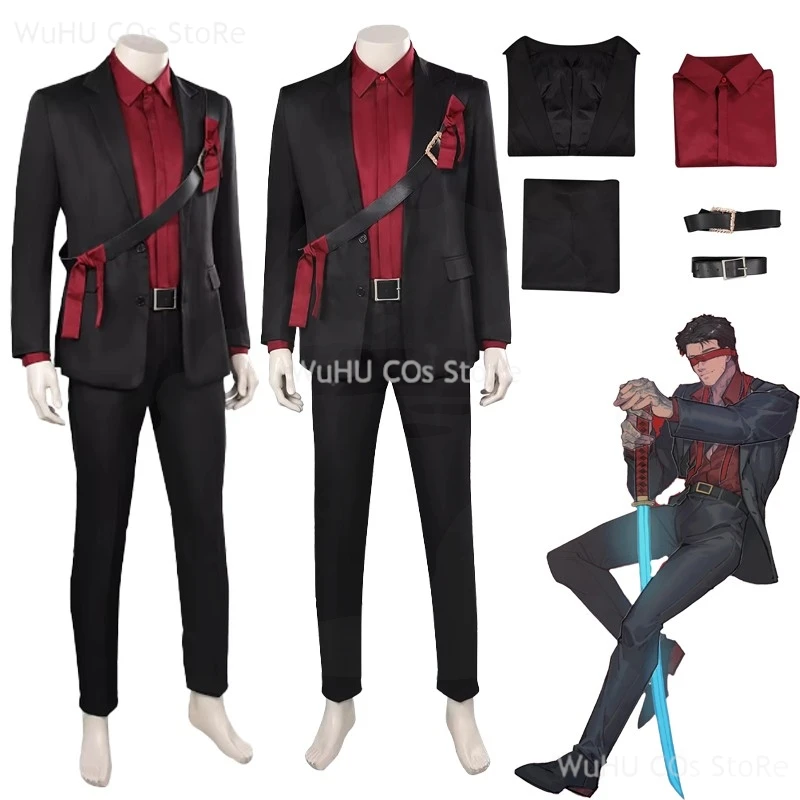 

Game Mortal Kombat Kenshi Cosplay Costume Black Suit Adult Men Cosplay Roleplay Fantasia Outfits Male Halloween Party Cloth