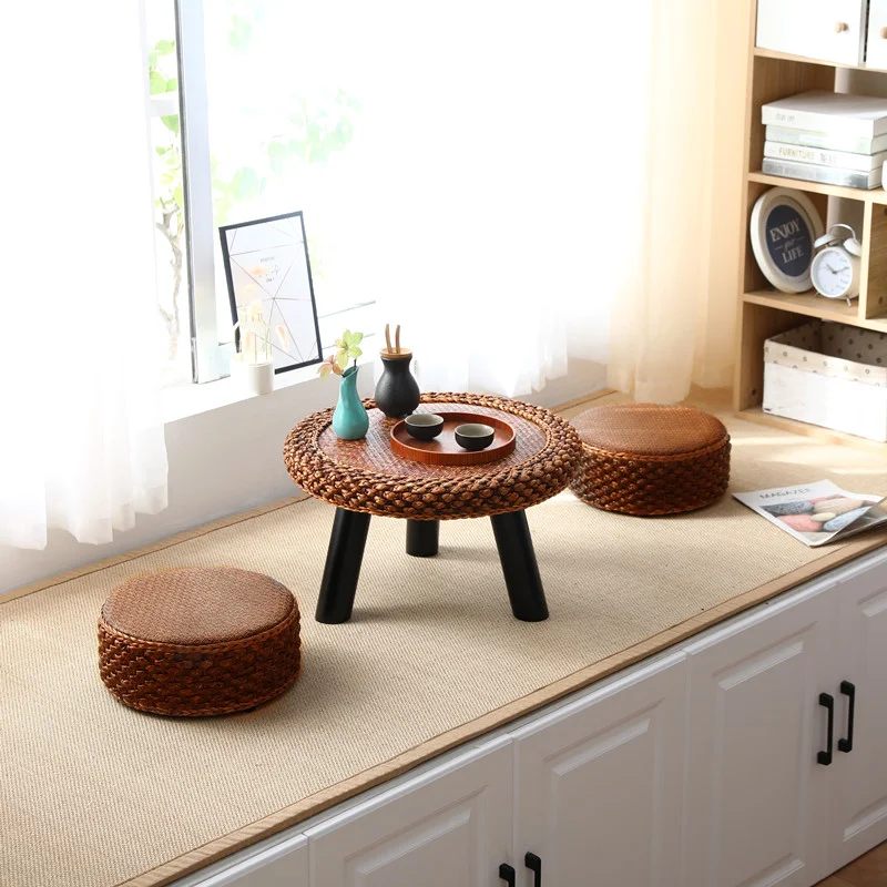 Handwoven Rattan Tea Table Japanese Tatami Style Small Space Coffee Stand Natural Living Room