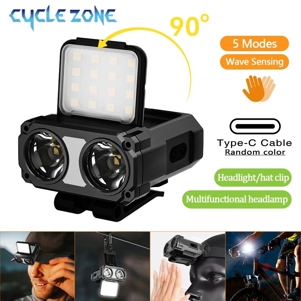 

COB LED Sensor Headlamp Type-C Rechargeable Cap Clip Light High Bright Front Lamp for Night Riding Fishing Camping Bike Safety