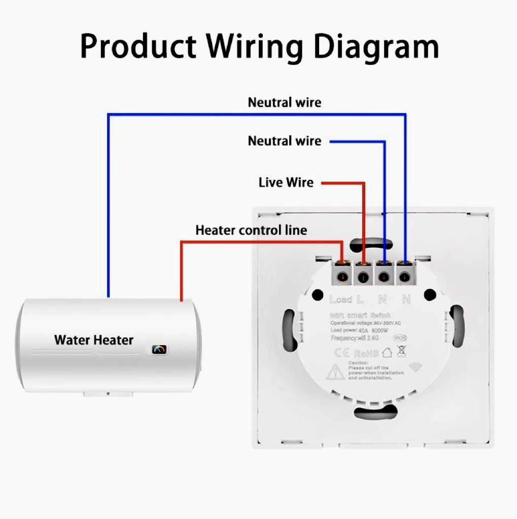 Interrupteurs de chauffe-eau à écran tactile vocal, minuterie intelligente, capteur Wi-Fi, norme UE, Royaume-Uni, États-Unis, Brésil, 40A, 8000W,