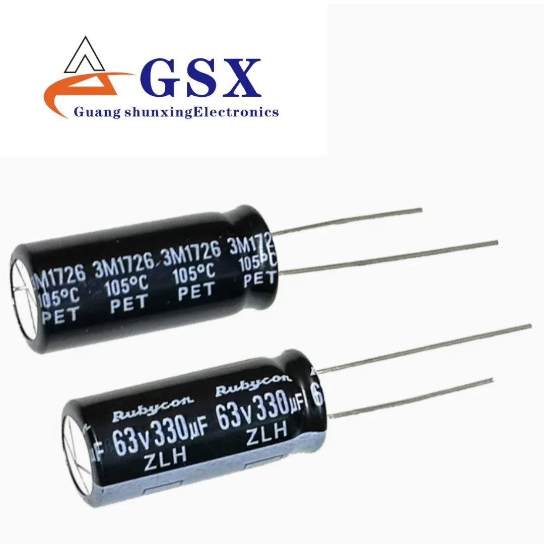 

10pcs- imported aluminum electrolytic capacitor 63v330uf 10 * 23 ruby ZLH high-frequency long life